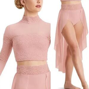 Weissman dance costume 2 piece pink Mesh Lace Top skirt  SL11012 S11014 SA MA